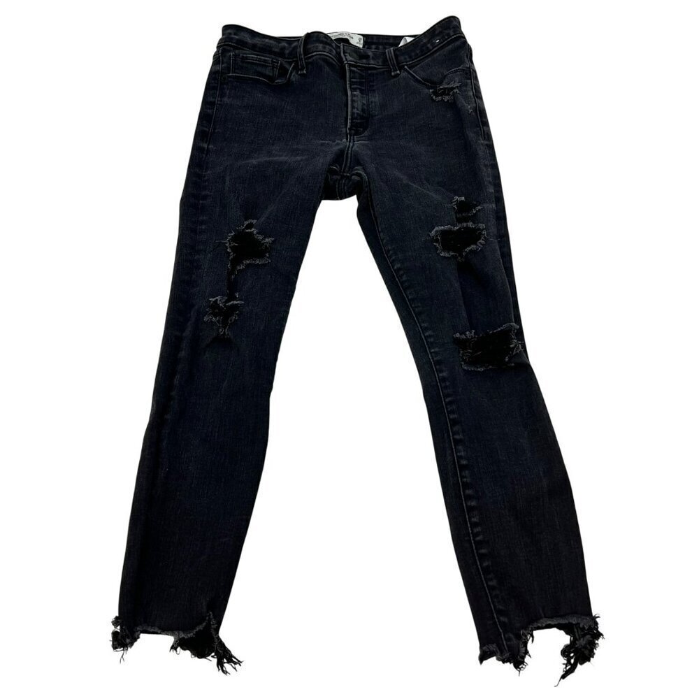 Abercrombie & Fitch Skinny Ankle Jeans Distressed Charcoal Size 6s/28 Raw Cuff